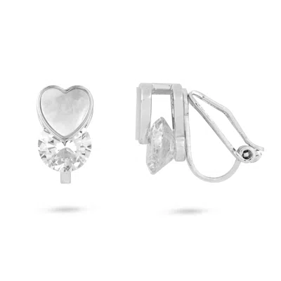 GOLD TRIP WOMEN'S WHITE / SILVER HEART CRYSTAL CLIP ON EARRINGS IN SILVER