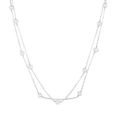 GOLD TRIP WOMEN'S WHITE / SILVER LAYERED PEARL SATELLITE NECKLACE IN SILVER