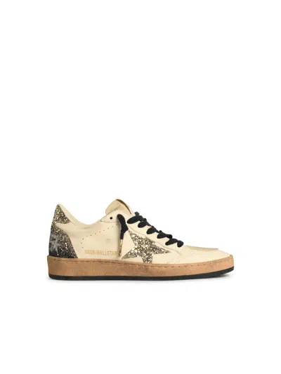 GOLDEN GOOSE GOLDEN GOOSE 'BALL STAR' WHITE LEAR SNEAKERS WITH GLITTER STAR AND HEEL