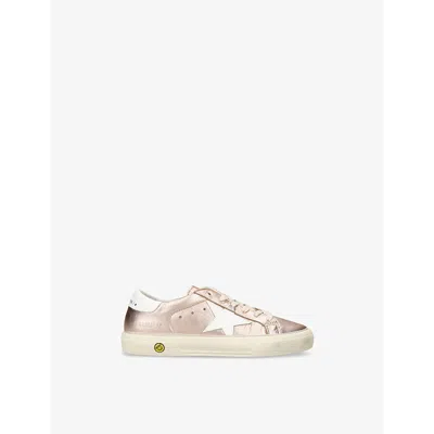 GOLDEN GOOSE BRONZE KIDS' MAY METALLIC LOGO-PRINT LEATHER LOW-TOP TRAINERS