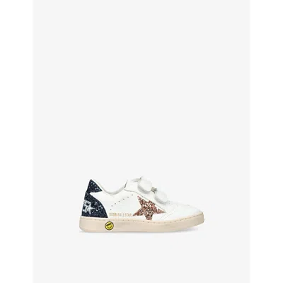 GOLDEN GOOSE COMB KIDS' BALLSTAR GLITTER LOGO-PRINT LEATHER LOW-TOP TRAINERS EUR 34 / 2 UK