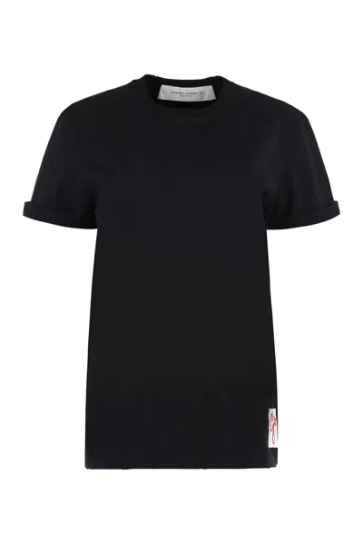 GOLDEN GOOSE COTTON T-SHIRT WITH RIPPED PROFILES