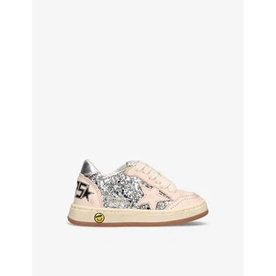 GOLDEN GOOSE KIDS' BALL STAR GLITTER-EMBELLISHED LEATHER LOW-TOP TRAINE