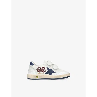 GOLDEN GOOSE KIDS' BALLSTAR LOGO-PRINT LEATHER LOW-TOP TRAINERS WHITE/NAVY