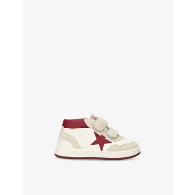 GOLDEN GOOSE WHITE/RED KIDS' JUNE LOGO-PRINT LEATHER MID-TOP TRAINERS EUR 26 / 8.5 UK
