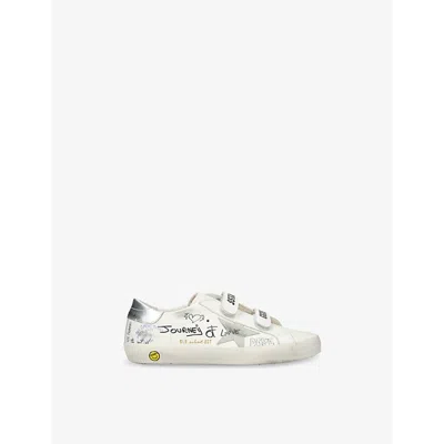 GOLDEN GOOSE WHITE/OTH KIDS' OLD SCHOOL YOUNG METALLIC-TAB LETTERING LEATHER LOW-TOP TRAINERS EUR 32 / 13 UK