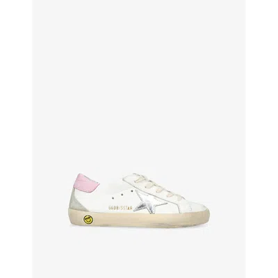 GOLDEN GOOSE SILVER COM KIDS' SUPERSTAR STAR-EMBROIDERED LOW-TOP LEATHER TRAINERS EUR 31 / 12.5 UK