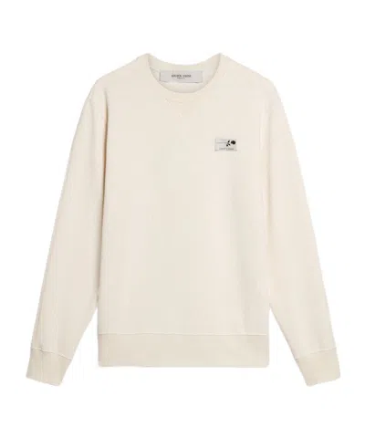 GOLDEN GOOSE MEN'S WHITE COTTON SWEATSHIRT WITH PRINT ON THE BACK