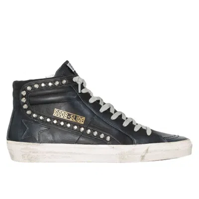 GOLDEN GOOSE GOLDEN GOOSE SLIDE CLASSIC LEATHER UPPER STUDS WOMENS DISTRESSED SNEAKERS-BLACK