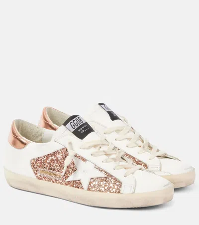 GOLDEN GOOSE SUPER-STAR GLITTER LEATHER SNEAKERS