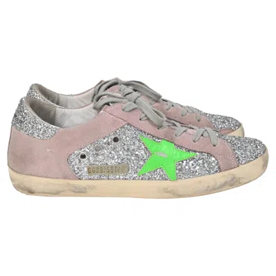 GOLDEN GOOSE SUPERSTAR GLITTERED SNEAKERS IN SILVER LEATHER AND SUEDE