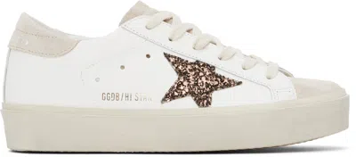 GOLDEN GOOSE WHITE & BEIGE HI STAR SNEAKERS