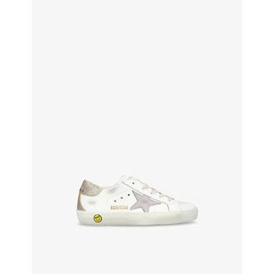 GOLDEN GOOSE KIDS' SUPER-STAR GLITTER-EMBELLISHED LEATHER LOW-TOP TRAINE
