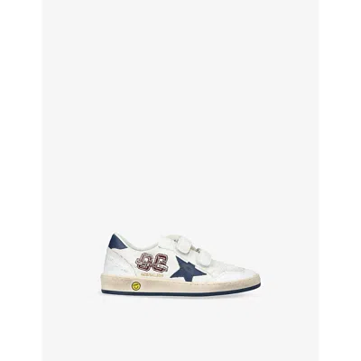 GOLDEN GOOSE WHITE/NAVY KIDS' BALLSTAR LOGO-PRINT LEATHER LOW-TOP TRAINERS EUR 34 / 2 UK