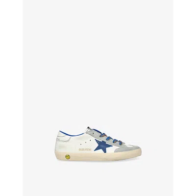 GOLDEN GOOSE WHITE/NAVY KIDS' SUPER STAR LOGO-PRINT LEATHER LOW-TOP TRAINE