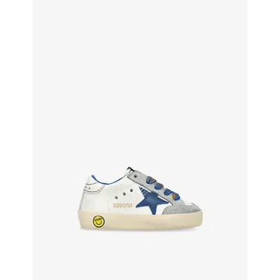 GOLDEN GOOSE WHITE/NAVY KIDS' SUPER STAR LOGO-PRINT LEATHER LOW-TOP TRAINE