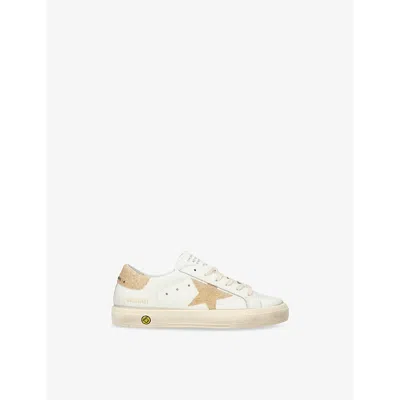 GOLDEN GOOSE WHITE/OTH KIDS' MAY GLITTER LOGO-PRINT LEATHER LOW-TOP TRAINERS