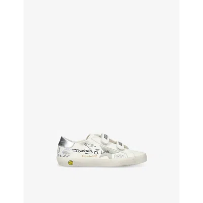 GOLDEN GOOSE WHITE/OTH KIDS' OLD SCHOOL YOUNG METALLIC-TAB LETTERING LEATHER LOW-TOP TRAINE