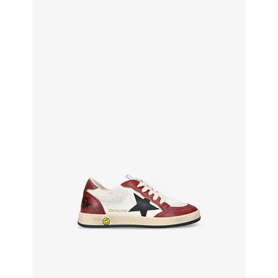 GOLDEN GOOSE WHITE/RED KIDS' BALLSTAR LOGO-PRINT LEATHER LOW-TOP TRAINE