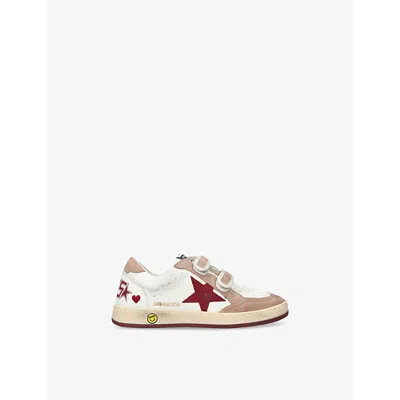 GOLDEN GOOSE WHITE/RED KIDS' BALLSTAR LOGO-PRINT LEATHER LOW-TOP TRAINE