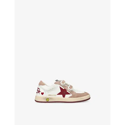 GOLDEN GOOSE WHITE/RED KIDS' BALLSTAR LOGO-PRINT LEATHER LOW-TOP TRAINERS