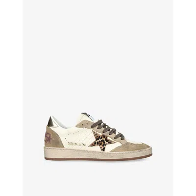 GOLDEN GOOSE WOMENS GOLDEN GOOSE BALLSTAR 11425 LEOPARD-PRINT LEATHER AND SUEDE LOW-TOP TRAINERS