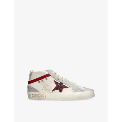 GOLDEN GOOSE WOMENS WHITE/OTH MID STAR 82835 GLITTER-EMBELLISHED LEATHER AND SUEDE MID-TOP TRAINERS EUR 42/ 9 UK