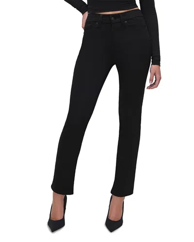 GOOD AMERICAN GOOD LEGS MID RISE STRAIGHT STRETCH JEANS IN BLACK