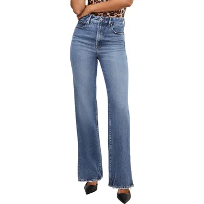 GOOD AMERICAN GOOD AMERICAN SOFTTECH GOOD BOY SLIT HEM HIGH WAIST STRAIGHT LEG JEANS