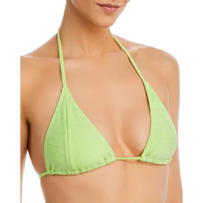 GOOD AMERICAN SPARKLE TIE FRONT WOMENS METALLIC NYLON BIKINI SWIM TOP