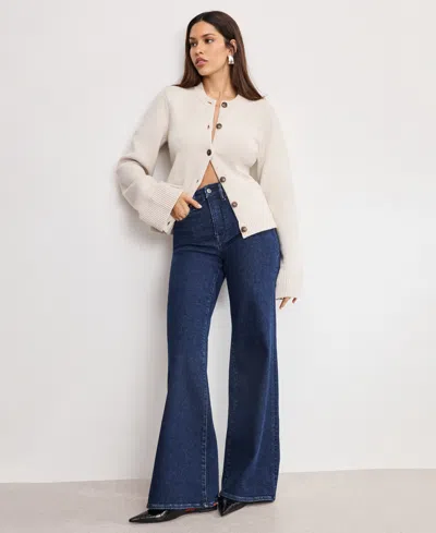 GOOD AMERICAN WOMEN'S BUTTON FRONT KNIT CARDIGAN SWEATER