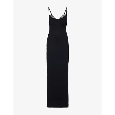 GOOD AMERICAN WOMENS PONTE CRYSTAL-TRIM WOVEN MIDI DRESS BLACK001