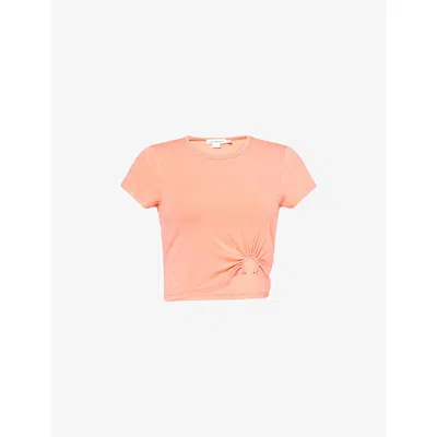 GOOD AMERICAN WOMENS CORAL002 RUCHED CROPPED STRETCH-WOVEN TOP XS