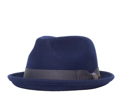 GOORIN BROS CHARLESTOWNE WOOL PORK PIE FEDORA HAT NAVY 100-0123-NVY