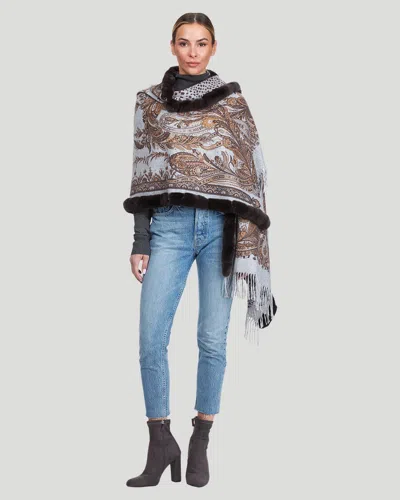 GORSKI DOUBLE FACE CASHMERE STOLE WITH REX RABBIT TRIM