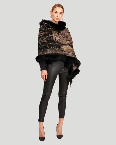 GORSKI PRINTED CASHMERE STOLE WITH FOX TAPE TOP AND BOTTOM