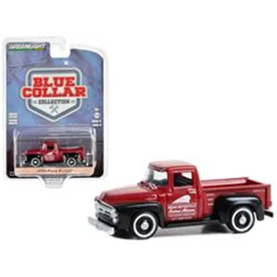 GREENLIGHT 1-64 SCALE 1956 FORD F-100 PICKUP TRUCK RED & BLACK INDIAN MOTORCYCLE SERVICE PARTS & SALES BLUE COL