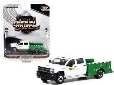 GREENLIGHT 2018 CHEVROLET SILVERADO 3500HD DUALLY SERVICE TRUCK WHITE AND GREEN "WASTE MANAGEMENT" "DUALLY DRIV