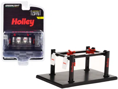 GREENLIGHT ADJUSTABLE FOUR-POST LIFT "HOLLEY" BLACK "FOUR-POST LIFTS" SERIES 4 1/64 DIECAST MODEL BY GREENLIGHT