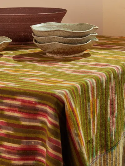GREGORY PARKINSON TURMERIC MOSS BLOCK-PRINTED COTTON RECTANGULAR TABLECLOTH (92IN/2.34M)