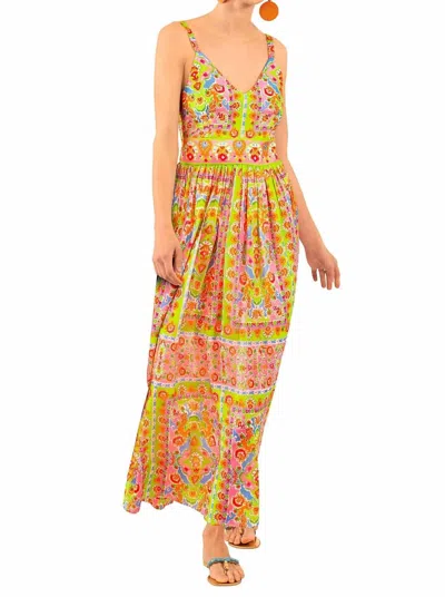 GRETCHEN SCOTT WATTEAU FIESTA MAXI DRESS IN PINK/LIME