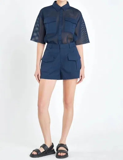 GREY LAB HIGH-WAISTED FLAP POCKET SHORT IN NAVY