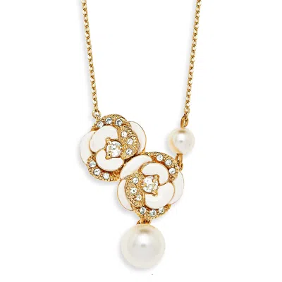 GROSSÉ WOMEN'S GOLD / WHITE CRYSTAL & PEARLS GOLD FLOWER NECKLACE, SERIES BLANC CAMELIA