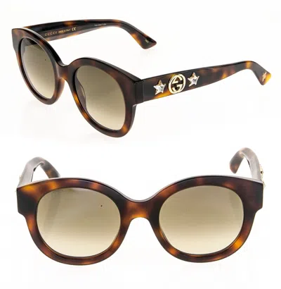 GUCCI GUCCI 0207 GG0207S BROWN HAVANA CAT EYE STAR DIVA SUNGLASSES 002 WOMEN AUTHENTIC