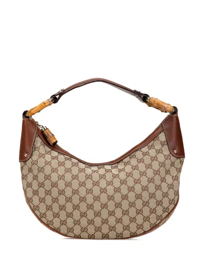 GUCCI 2000-2015 GG CANVAS BAMBOO RING HOBO SHOULDER BAG