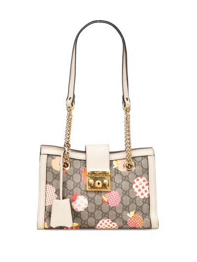 GUCCI 2000-2015 SMALL GG SUPREME APPLE HEART PADLOCK TOTE BAG