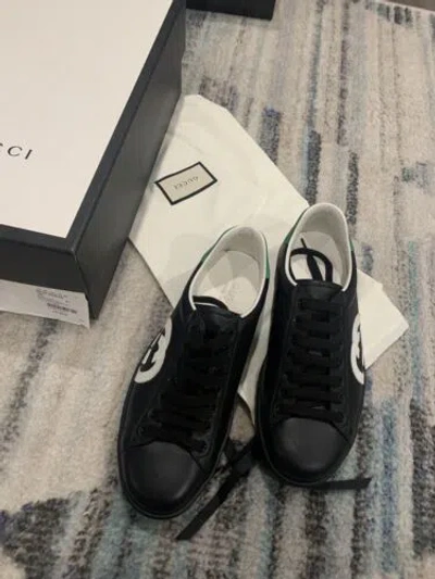 GUCCI GUCCI ACE INTERLOCKING GG LEATHER SNEAKER BLACK SZ6.5G/US7