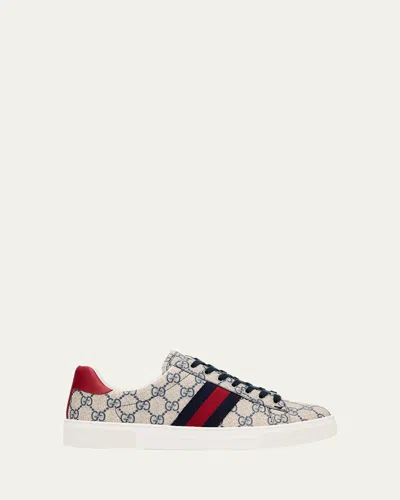 GUCCI ACE MONOGRAM CANVAS LOW-TOP SNEAKERS