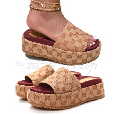 Gucci angelina logo canvas flatform slides clearance
