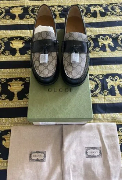 GUCCI AUTH GUCCI LEATHER MONOGRAM GG SUPREME TASSEL LOAFERS SHOES 11.5 US 12